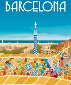 Barcelona Spain Travel Poster paint by numbers