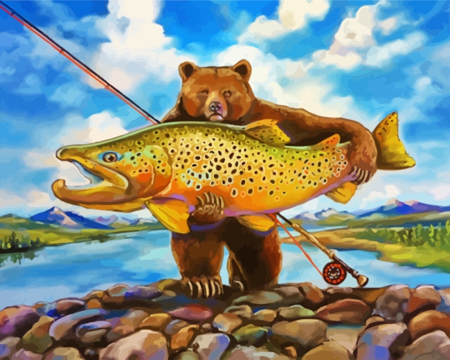 Bear And Trout Fish Paint by numbers