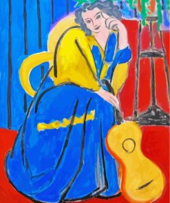 Girl in Yellow and Blue with Guitar Paint By Numbers