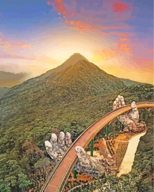 Golden Bridge Vietnam At Sunset paint by numbers