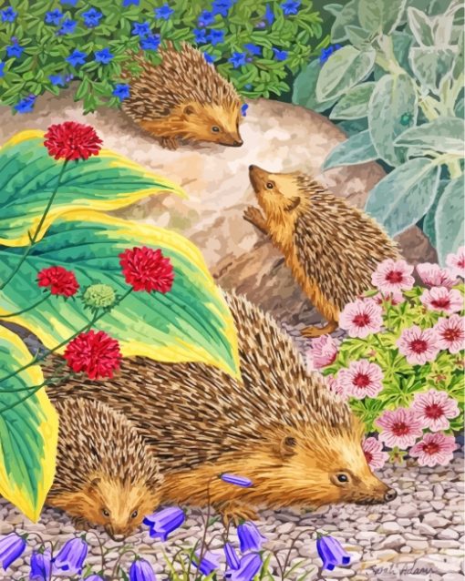 Hedgehog Family paint by numbers