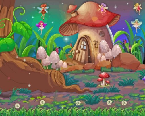 Mushroom House And Fairies paint by numbers