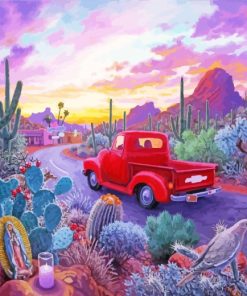 Red Truck In Succulent Desert paint by numbers