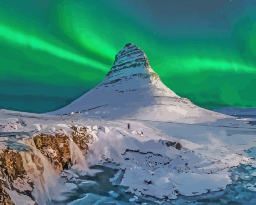 Snowy Kirkjufell Mountain Iceland paint by numbers