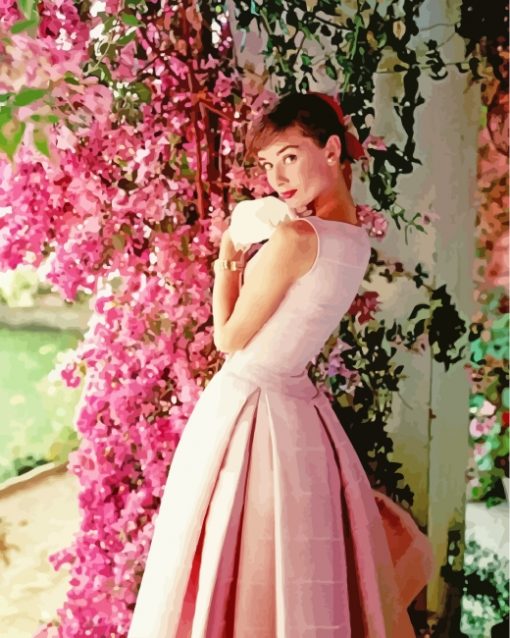 Audrey Hepburn Pink Dress paint by numbers