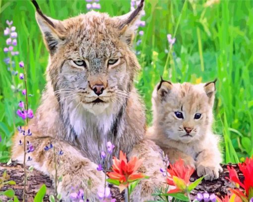 Cute Lynx Family paint by numbers