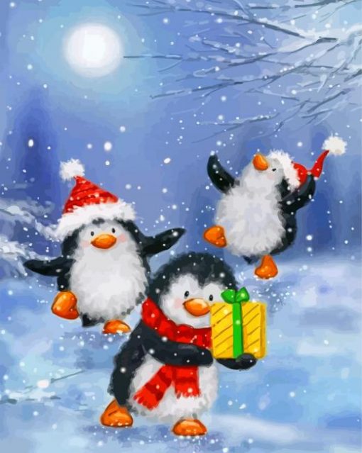 Penguins Celebrating Xmas paint by numbers