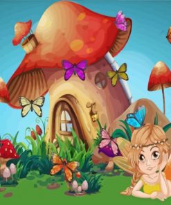 Mushroom Fairy House paint by numbers