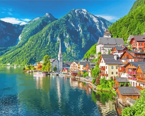 Austria Hallstatt Town paint by numbers