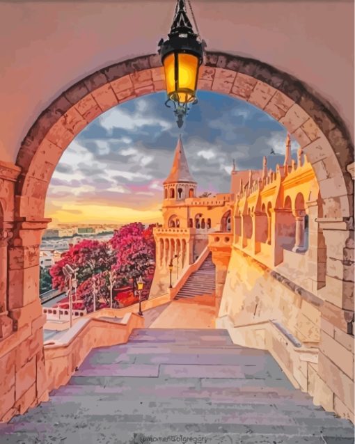 Budapest Fishermans Bastion Monument paint by numbers