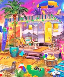 Caravan Beach Holiday paint by numbers