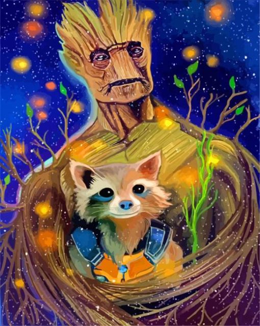 Groot And Rocket paint by nulmbers