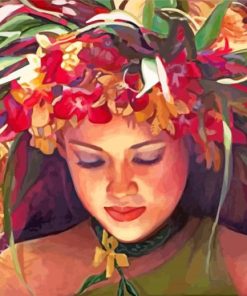 Hawaiian Lady With Floral Headdress paint by numbers