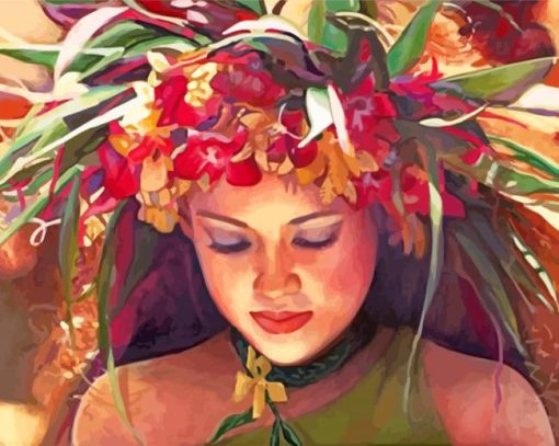 Hawaiian Lady With Floral Headdress paint by numbers