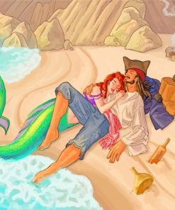 Mermaid And Pirate Love paint by numbers