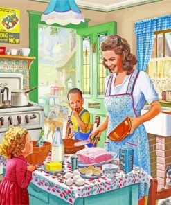 Mother And Kids In Kitchen paint by numbers