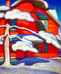 Pine Tree And Red House Winter paint by numbers