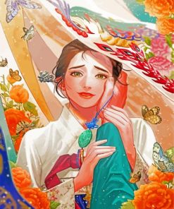 Beautiful Lady Wearing Hanbok paint by numbers