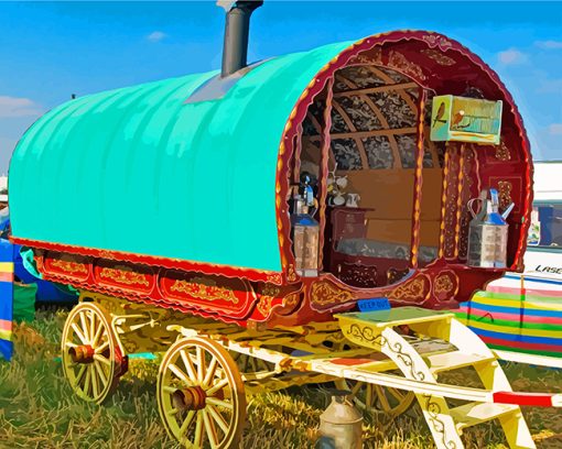 Aesthetic Bow Top Gypsy Wagon paint by numbers