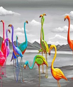 Colorful Flamingos paint by numbers