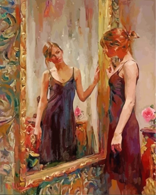 Girl Looking To Mirror paint by numbers