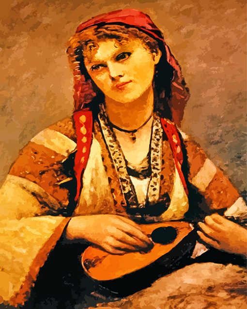 Gypsy With A Mandolin By Corot paint by numbers