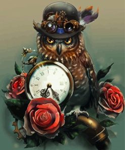 Steampunk Owl With A Vintage Clock paint by numbers