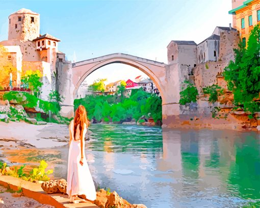 Aesthetic Mostar Bridge Bosnia paint by numbers