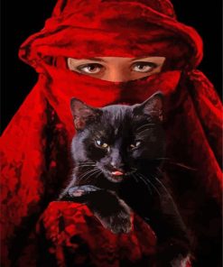 Aesthetic Arab Woman And Black Cat paint by numbers