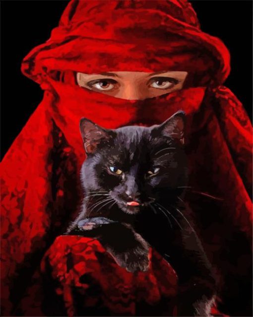 Aesthetic Arab Woman And Black Cat paint by numbers