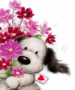 Aesthetic Dog With Flowers paint by numbers