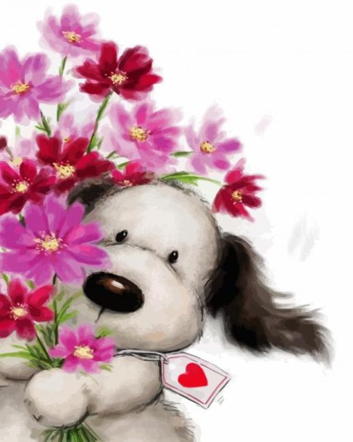 Aesthetic Dog With Flowers paint by numbers