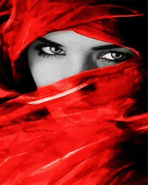 Arabic Woman With Red Scarf paint by numbers