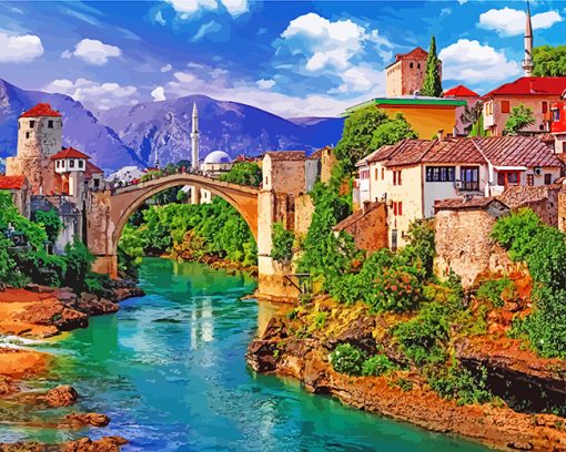 Mostar Bridge Bosnia paint by numbers