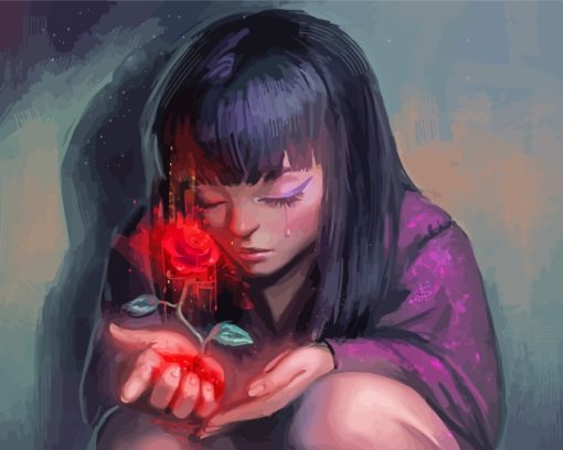 Sad Girl With Red Rose paint by numbers