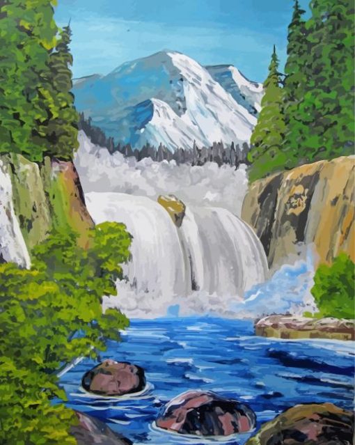 Alaskan Waterfall Bob Ross Art Piant by numbers