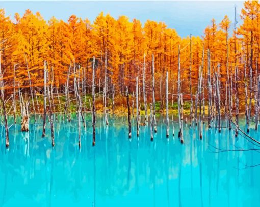 Autumn Blue Pond Hokkaido paint by numbers