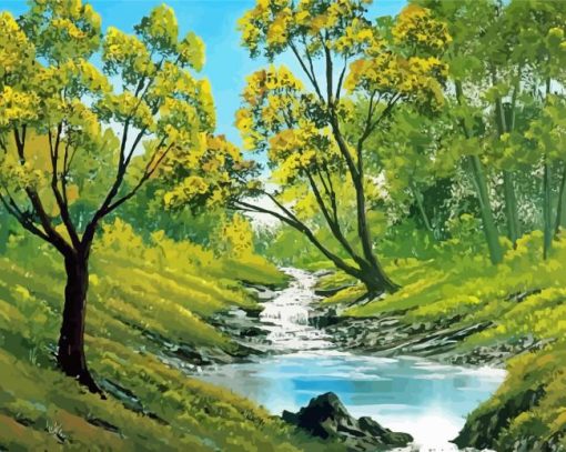 Bubbling Stream Bob Ross Art paint by numbers