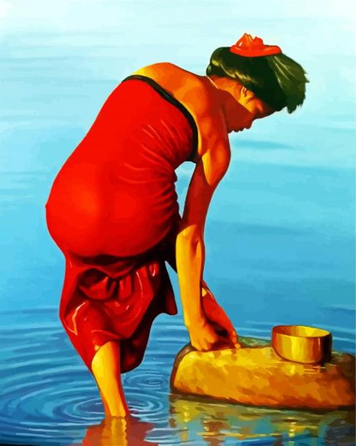 Burmese Bathing Woman Paint by numbers