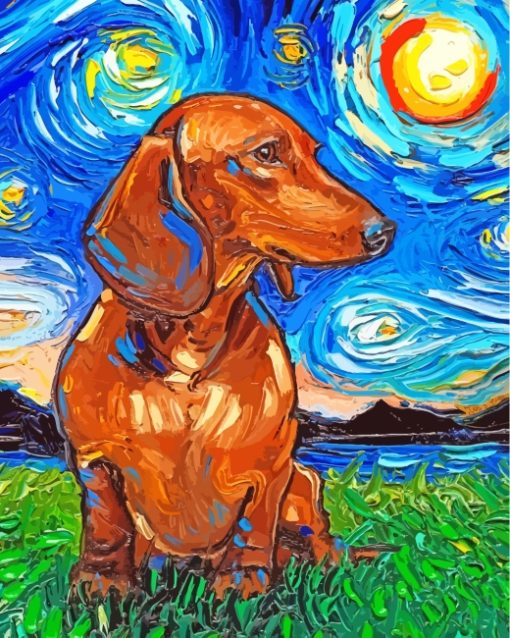 Dachshund Starry Night Paint by number