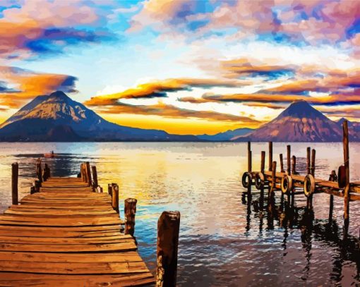 Guatemala Lake Atitlan At Sunset paint by number