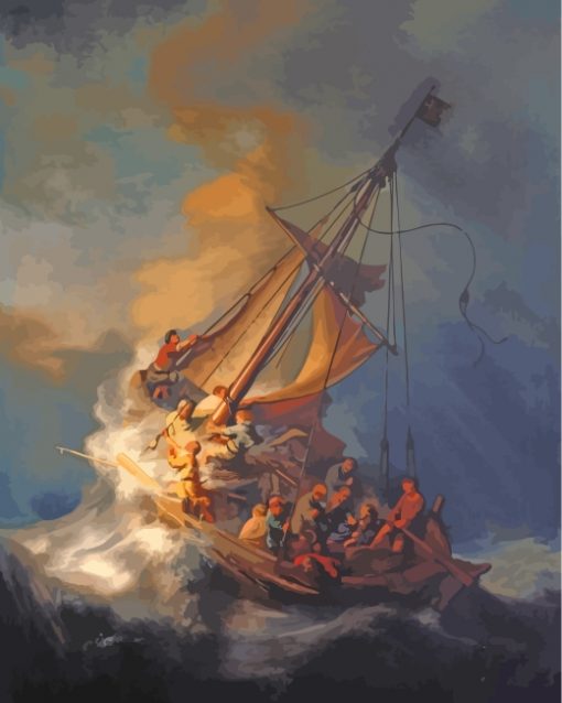 Rembrandt Christ In The Storm On The Lake of Galilee paint by numbers