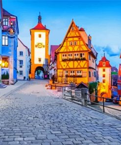 Rotenburg Germany Streets At Night Paint by numbers