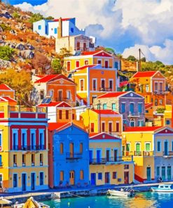 Symi Colorful Buildings Paint by numbers