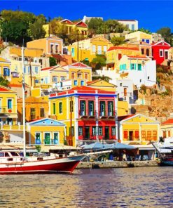 Symi Island Greec Colorful Buildings Paint by numbers