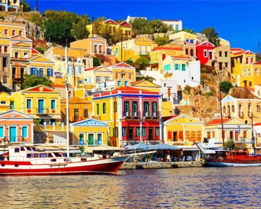 Symi Island Greec Colorful Buildings Paint by numbers