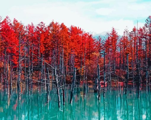 Blue Pond Hokkaido Japan paint by numbers