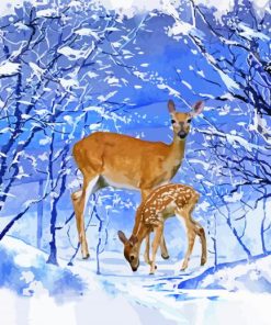 Doe And Her Fawn Winter Scene paint by numbers