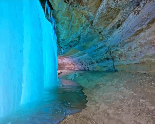 inside the frozen Minnehaha falls paint by number