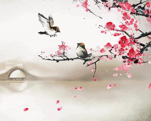 Two Birds And Cherry Blossom paint by numbers